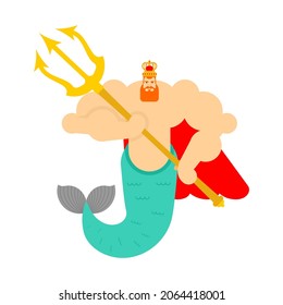 Mermaid king isolated. Brutal underwater dweller. vector illustration