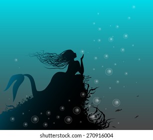 Mermaid Laying On Rock Playing Bubbles Stock Vector (Royalty Free ...