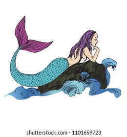 Hand Drawn Beautiful Mermaid Girl Fairytale Stock Vector (Royalty Free ...