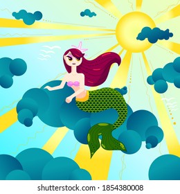 a mermaid lies on a cloud in the sky