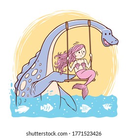 Mermaid and loch ness vector illustration