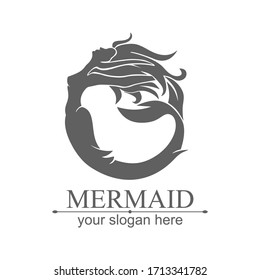 Mermaid logo. Brand template vector illustration. Siren and marine girl with a tail.