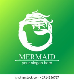 Logo de la sirena. Ilustración vectorial de plantilla de marca. Siren y niña marina con cola.