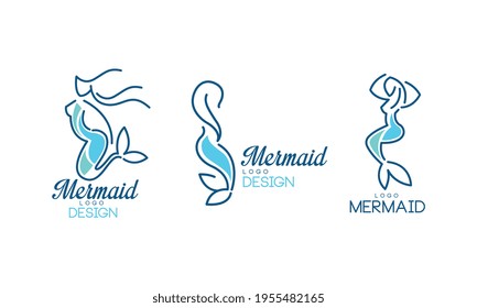 Mermaid Logo Design with Aquatic Creature Having Fish Tail Vector Set