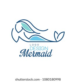 Mermaid logo design, silhouette of mermaid for badge, invitation card, banner vector Illustration on a white background