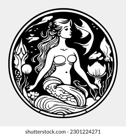 mermaid logo design with silhouette style. vector