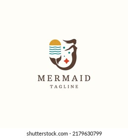 Mermaid logo icon design template flat vector illustration