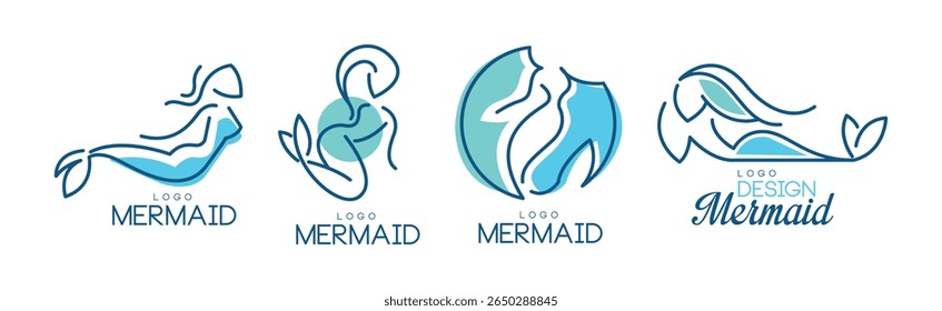 Mermaid Logo and Label Design Template Vector Set