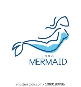 Mermaid logo, silhouette of mermaid for badge, invitation card, banner vector Illustration on a white background