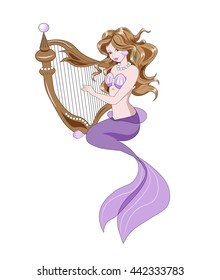 The Mermaid with long hair plays a harp