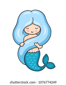 Mermaid with long hair. Vector illustration.