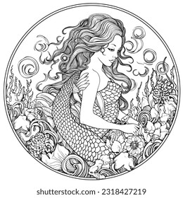 Mermaid, Magical coloring book with fairy tale animals. Color enchanting creatures like Griffins , Phoenix, Dragon and mermaids. Let your imagination roam.