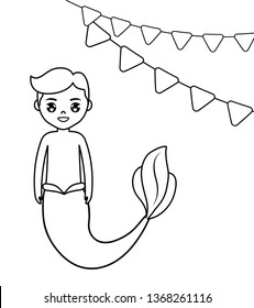 mermaid male with garlands hanging