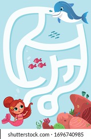 Mermaid Maze Game For Kids. Vector Illustration.