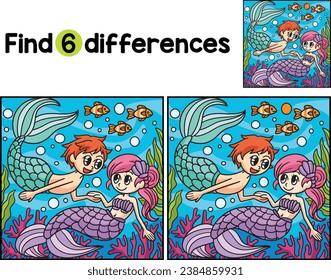 Mermaid Y Merman Encuentran Diferencias