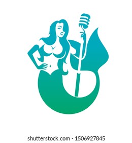 Mermaid with microphone. Character concept for karaoke restaurant