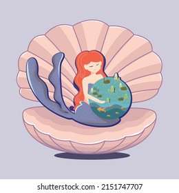 Mermaid as Mother Nature Hugging the Earth Illustration 01

