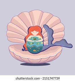 Mermaid as Mother Nature Hugging the Earth Illustration 01
