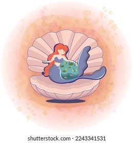 Mermaid as Mother Nature Protecting the Earth Vector Illustration Concept 08