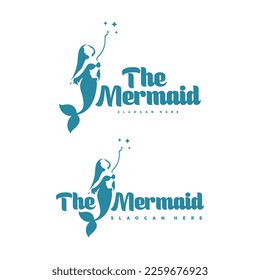mermaid mythological logo swimming to reach the stars