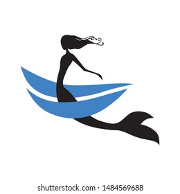 mermaid and ocean waves, vector logo icon 