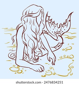 Mermaid on the beach vector for card, decoration, illustration