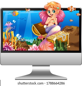 Mermaid on computer screen illustration