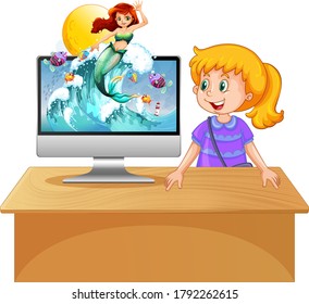 Mermaid on computer screen illustration