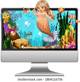 Mermaid on computer screen illustration