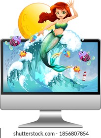 Mermaid on computer screen illustration