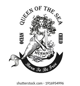 Mermaid stone emblem design