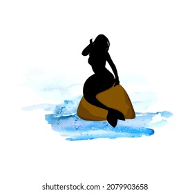 Mermaid on a stone in the water. Vector illustration