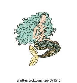 Mermaid on a white background, vector illustration. 
