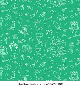 mermaid party objects line pattern