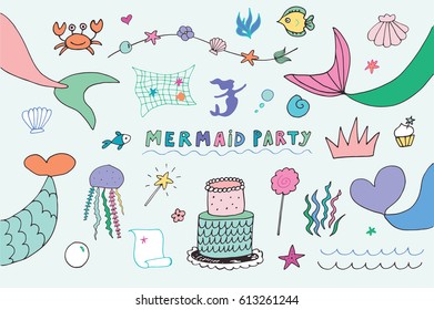 mermaid party objects vector set