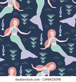 Mermaid pattern with childish drawing colorful hand drawn cute design