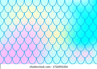 Mermaid pattern on candy color gradient. Fish skin print. Abstract background with fishscale pattern. Summer party banner template. Optimistic backdrop for surface design. Marine fish scale card