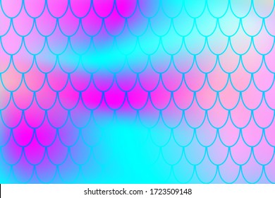 Mermaid pattern on color gradient. Fish skin marine print. Abstract background with fishscale pattern. Summer party banner template. Optimistic backdrop for surface design. Marine fish scale card