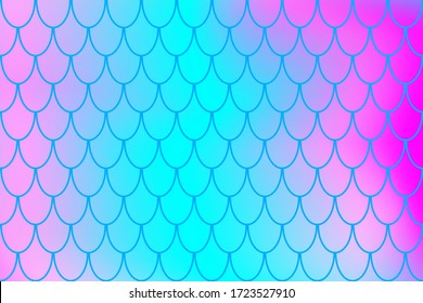 Mermaid pattern on color gradient. Fish skin fantastic print. Abstract background with fishscale pattern. Summer party banner template. Optimistic backdrop for surface design. Marine fish scale card