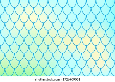 Mermaid pattern on color mesh gradient. Fish skin print. Abstract background with fishscale pattern. Summer party banner template. Optimistic backdrop for surface design. Marine fish scale card