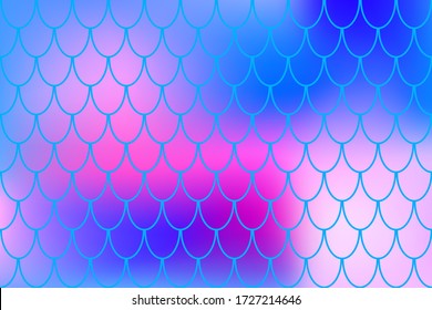 Mermaid pattern on electric blue color gradient. Vibrant fish skin. Abstract background with fishscale pattern. Summer banner template. Wallpaper or wrapping paper print. Marine fish scale decor