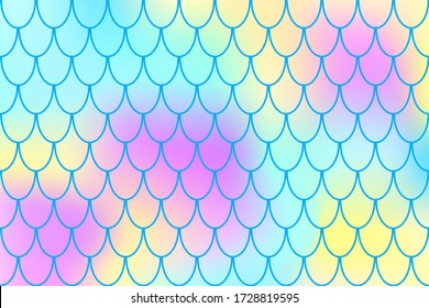 Mermaid pattern on marshmallow color gradient. Pastel fish skin. Abstract background with fishscale pattern. Summer banner template. Wallpaper or wrapping paper print. Marine fish scale decor