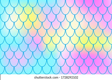 Mermaid pattern on sweet candy color gradient. Pastel fish skin. Abstract background with fishscale pattern. Summer banner template. Wallpaper or wrapping paper print. Marine fish scale decor