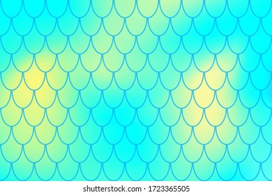 Mermaid pattern on turquoise color gradient. Fish skin print. Abstract background with fishscale pattern. Summer party banner template. Optimistic backdrop for surface design. Marine fish scale card