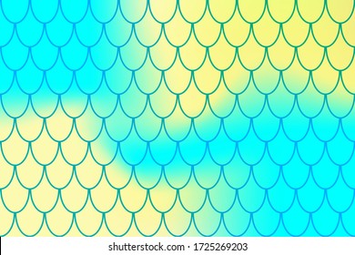 Mermaid pattern on vivid color gradient. Fish skin print. Abstract background with fishscale pattern. Summer party banner template. Optimistic backdrop for surface design. Marine fish scale card