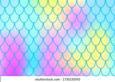 Mermaid pattern on yellow pink color gradient. Pastel fish skin. Abstract background with fishscale pattern. Summer banner template. Wallpaper or wrapping paper print. Marine fish scale decor