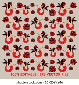 Mermaid pattern and red rose
