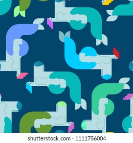 Mermaid pattern seamless. Underwater beautiful woman in ocean. Vector illustration