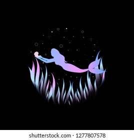 Mermaid with the pearl. Beautiful underwater fairy vector illustration eps 10