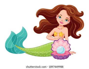 Mermaid with Pearl on white background